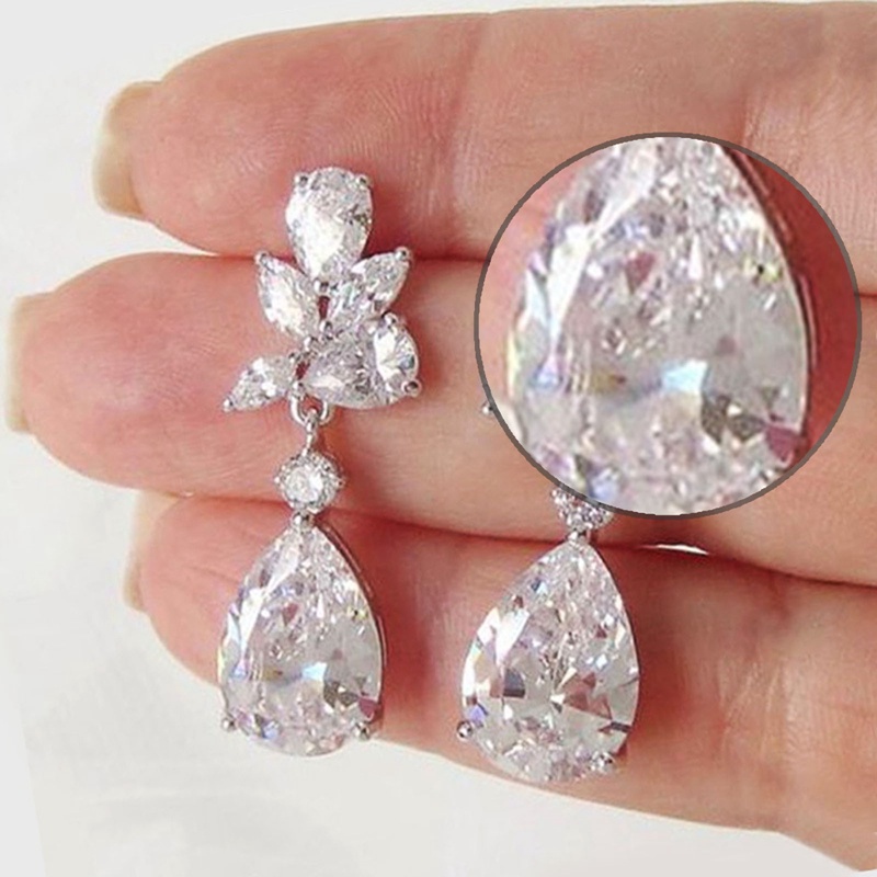 Transparan Cubic Zirconia Menjuntai Anting Wanita Untuk Pertunangan Pernikahan Anggun Lady's Earrings Pesta Fashion Perhiasan