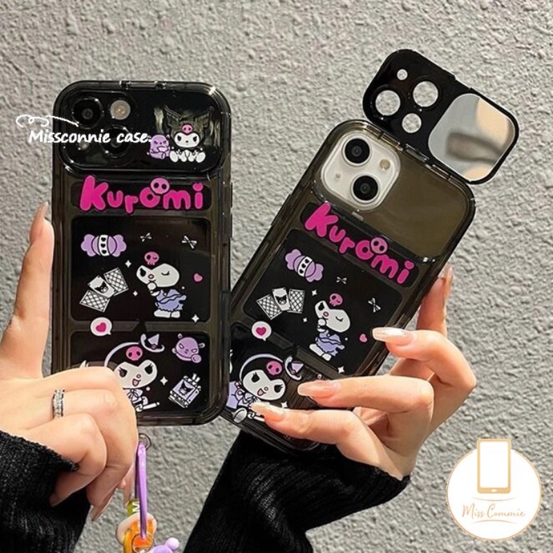 IPHONE Kartun Imut Kuromi Casing Ponsel Kompatibel Untuk Iphone7 8 14 Plus11 12 13 14 Pro MAX XR X XS MAX SE Indah Kreatif Flip Make Up Cermin Silicon Shockproof Soft TPU Case