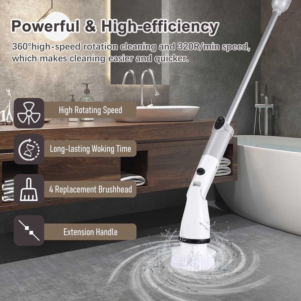 Sikat WC Elektrik Toilet Scrubber Sikat Kamar Mandi Otomatis Sikat Lantai Spin Scrubber Rechargeable Cleaning Brush with 5 Aksesoris