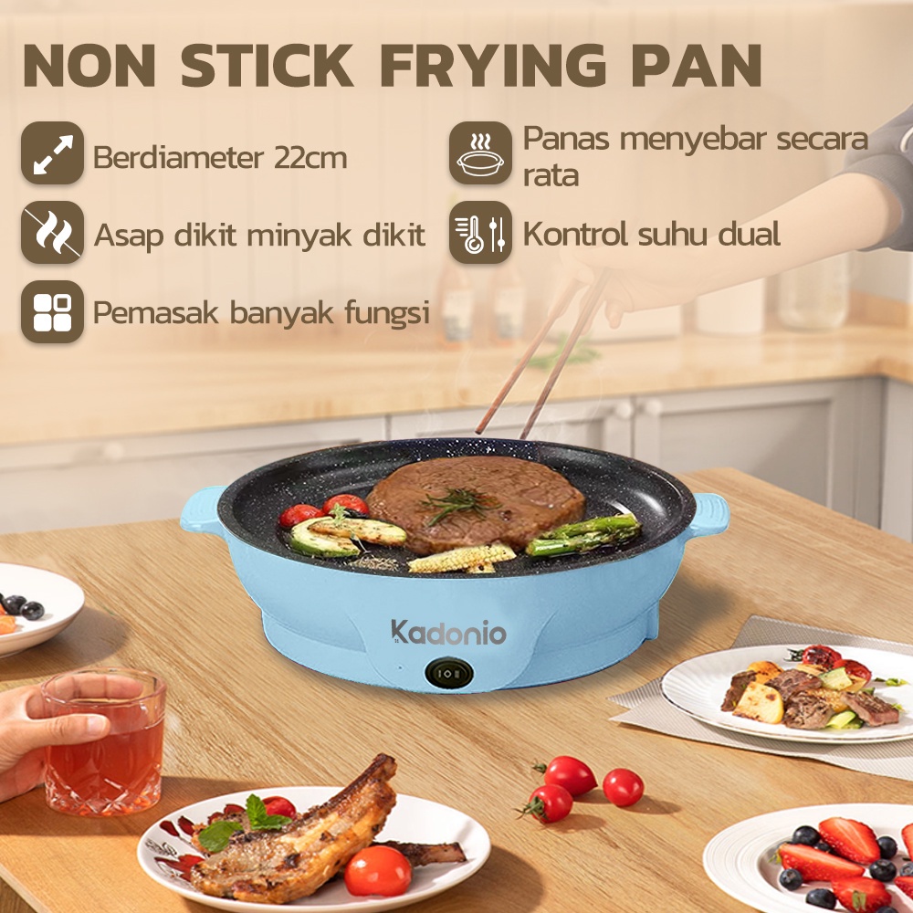 KADONIO Grill Pan Panggangan BBQ Panci Listrik Anti Lengket Kekuatan Api Ganda Bagian Bawah Pembuangan Panas KL-BQ01