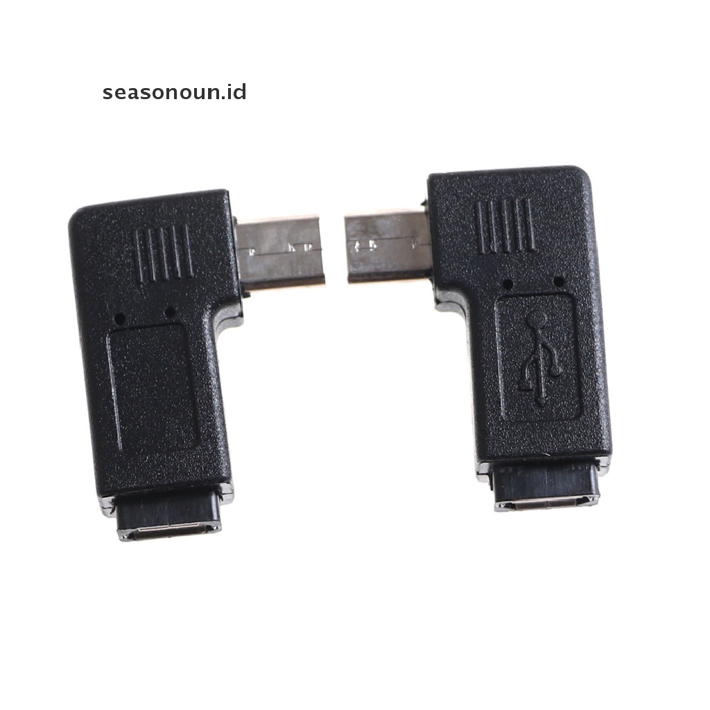 Seasonoun 2PCS 90derajat Micro Sudut Kiri &amp; Kanan USB Male to Female Plug Adapters Charger.