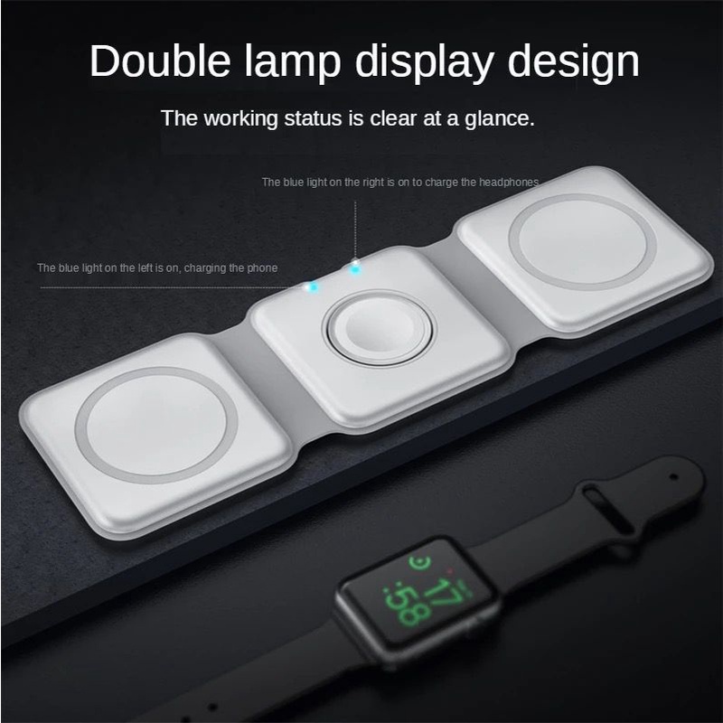 3 in 1 Foldable Magnetic Wireless Charging Watch 15W Magnetic Charging + Wireless Charging + Apple Watch Charging