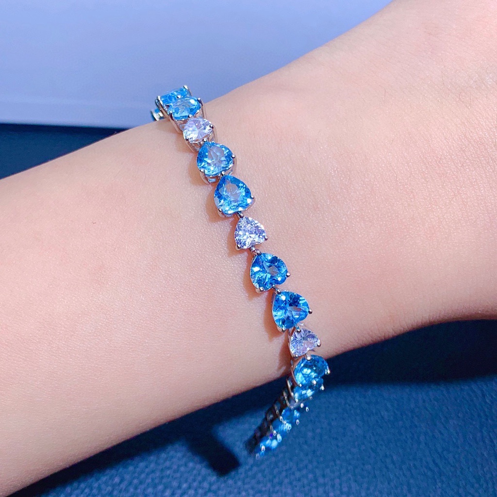 Goldkingdom Fashion Perhiasan Aksesoris Ready Stock Baru Alami Swiss Topaz Biru Gelang Canggih Perempuan Mewah Aquamarine Karbon Tinggi Berlian Gesper Gelang.