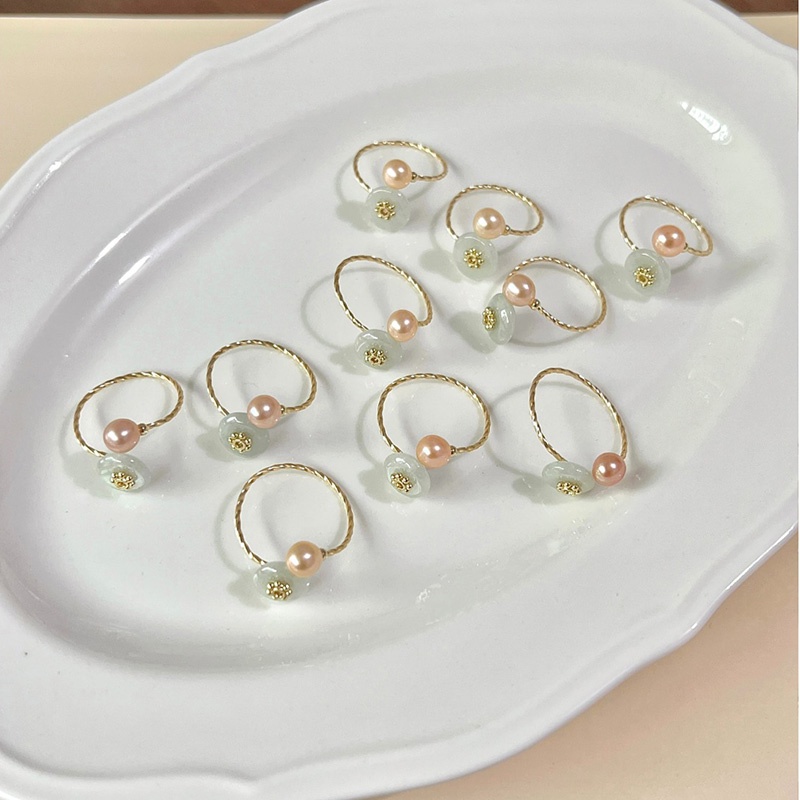 Cincin Terbuka Mutiara Bunga Kelinci Bahan Alloy Korea Untuk Wanita