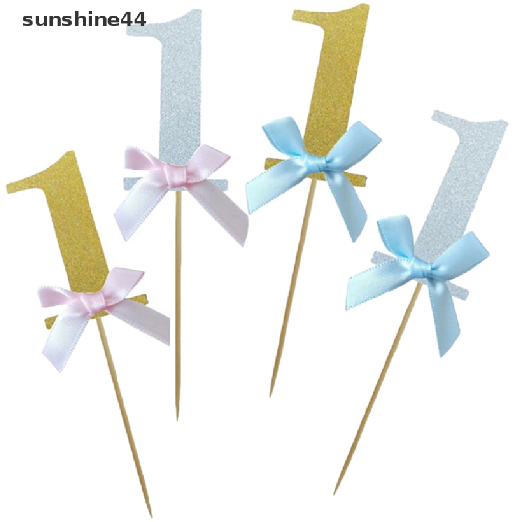 Sunshine 10Pcs Kertas Kue Cupcake Toppers First Boy Girl Dekorasi Pesta Ulang Tahun ID