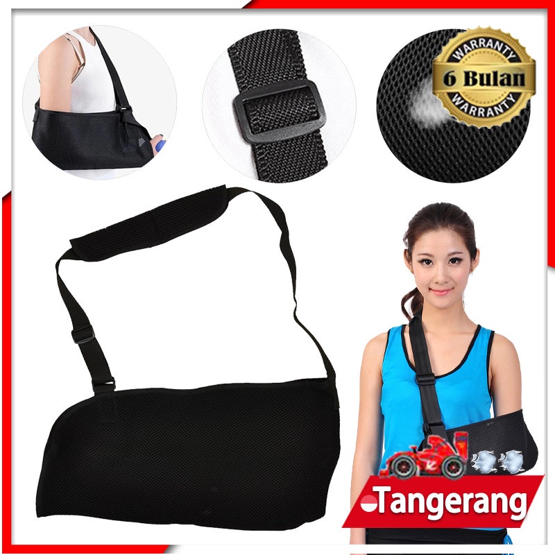 Arm Sling Penyangga Tangan Breathable Support Brace Hitam Gendongan Tangan Patah Tulang