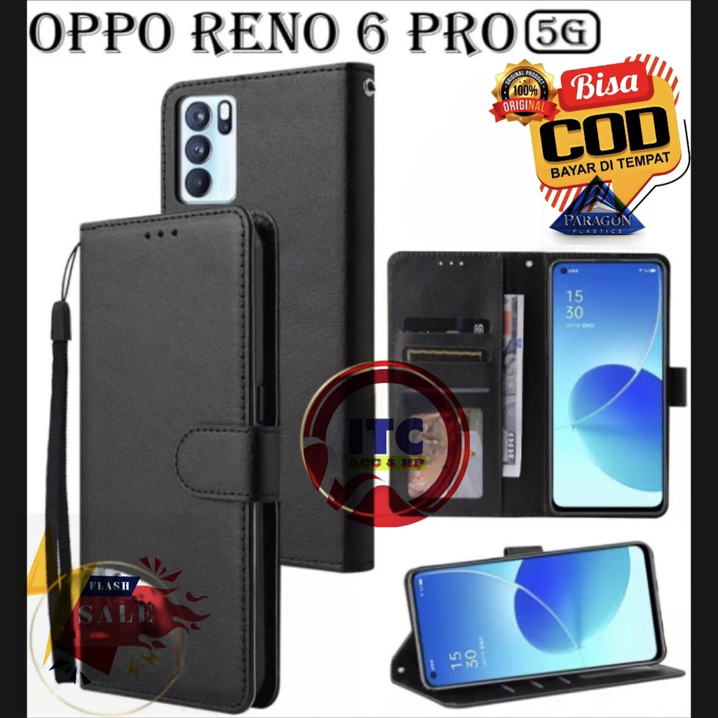 CASE PREMIUM FLIP KULIT DOMPET TYPE HP OPPO RENO 6 PRO 5G  LEATHER MAGNETIC FLIPCOVER IMPORT HARDCAS