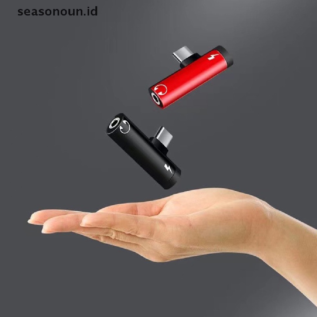 Seasonoun Charing &amp; Listening Audio Charger Splitter 3.5mm Audio/Tipe-C Female to USB Type-C Male Phone Adapter Convertor Untuk Huawei Xiaomi.