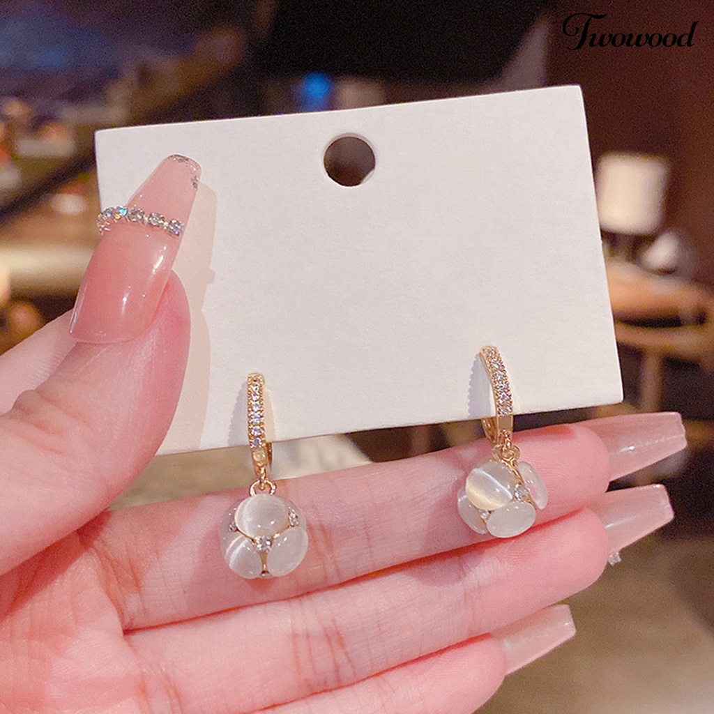 Twowood 1pasang Menjuntai Anting Geometris Berlian Imitasi Mengkilap Hias Berkilau Terang Kilau Hias Hadiah Wanita Faux Opal Pendant Hoop Earrings Perhiasan Aksesori Fashion