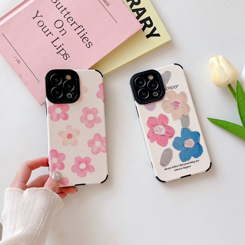 IPHONE Untuk Iphone14 13 12 11 Pro MAX X XR XS Max7 8 Plus Butir Vertikal Berwarna Bunga Perlindungan soft Case