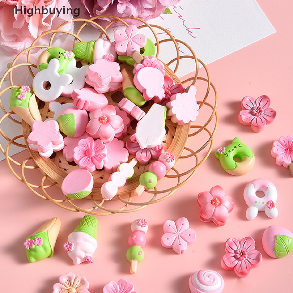 Hbid 10pcs Resin Sweet Cherry Blossom Macaron Food Play Series Flatback Kawaii Cabochon Hiasan Untuk Scrapbooking DIY Aksesoris Glory