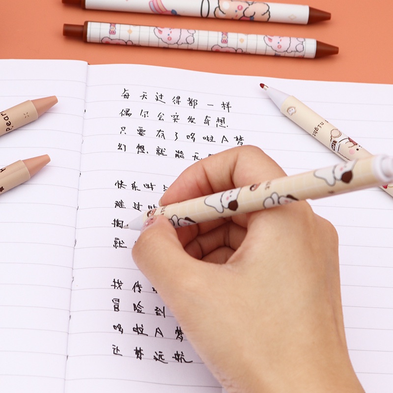 Pulpen Tanda Tangan Tulisan Siswa Kawaii Beruang Coklat Kelinci Press Gel Pen Kartun Hewan Lucu 0.5mm Tinta Hitam Bolpoin Bolpoin Perlengkapan Alat Tulis Kantor Sekolah