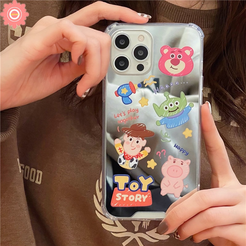 Cermin Make Up Kartun Disney Manyo Case Kompatibel Untuk iPhone 7plus7 8 Plus 8plus 12 13 Pro MAX 11 Pro MAX XR X XS MAX SE Winnie The Pooh Cerita Mainan Lucu Shockproof Cover Case