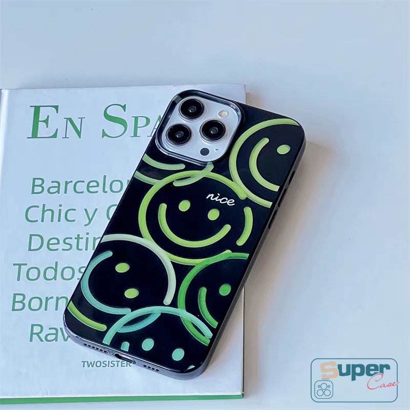 Ins Lucu Smiley Cinta Hati Halus Casing Ponsel Kompatibel Untuk IPhone 7Plus XR 13 14 11 12 Pro Max 7 8 Plus X XS Max SE 2020 Kartun Keren Hitam Kotoran Glossy Tahan Lembut Tpu Cover