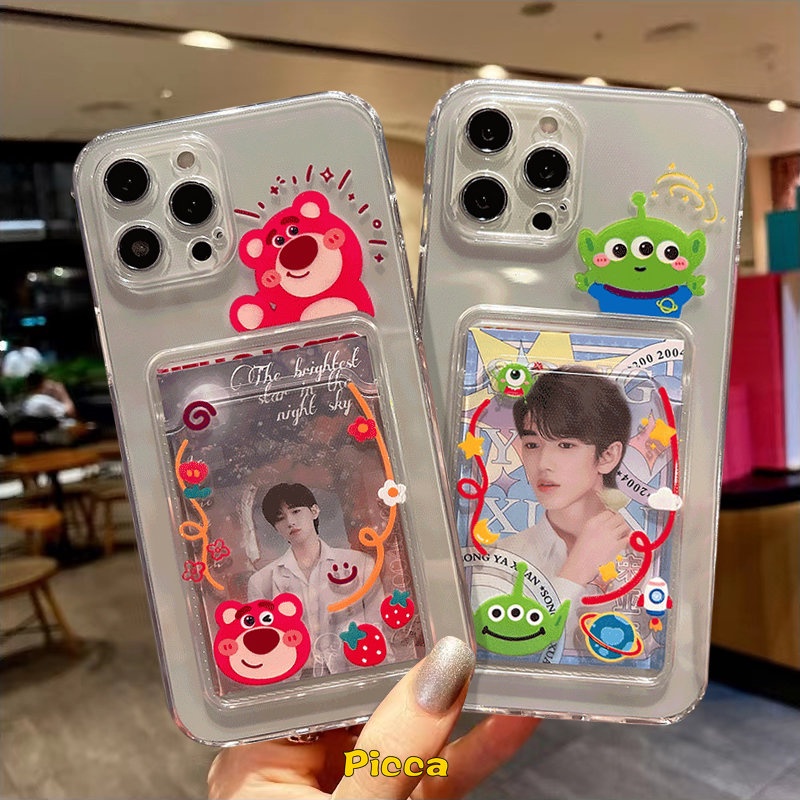 Oppo A7 A5s A15 A76 A96 A12 A16 A54 A95 A55 A9 A5 2020 A36 A11k A74 Reno8 6 7 5G A35 A15S Kartun Toy Story Strawberry Bear Case Tas Kartu Bening Lembut Tpu Cover