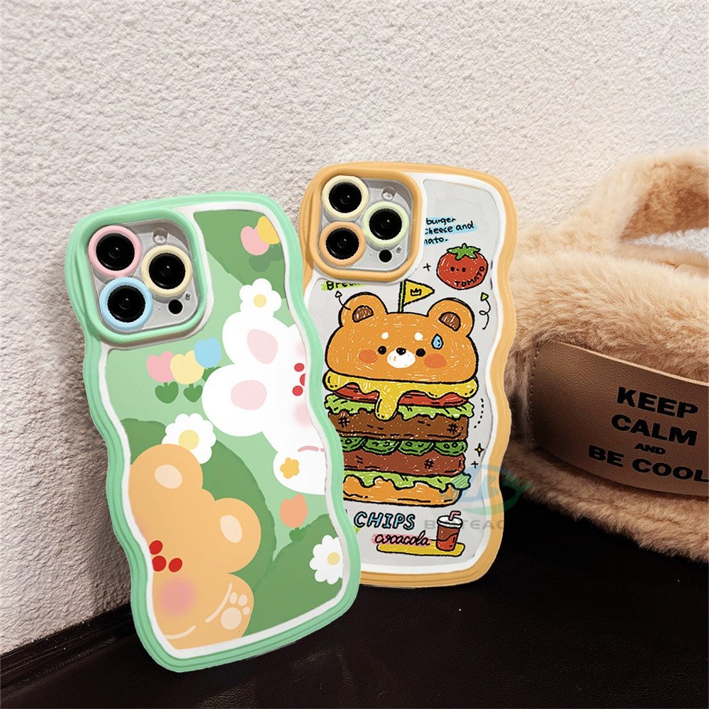 Redmi Note 11S 11 Pro Redmi 10C 10A 9A Note10 5G Note 10S 9C 9T Note9 Note8 Poco X3 Pro NFC M3 Pro Rabbit Bear Dan Doodle Hamburger Tepi Melengkung TPU Phone Case Binteacase