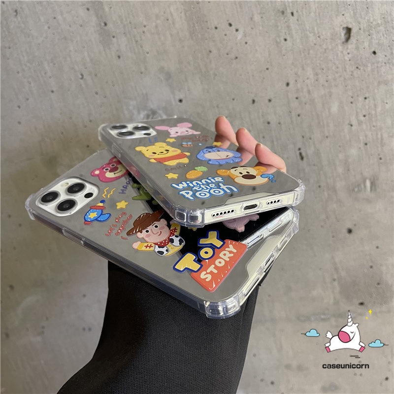 Case Cermin Make Up Shockproof Kompatibel Untuk iPhone 11 Pro MAX 7plus 78 Plus 8plus 12 13 Pro MAX XR X XS MAX SE Kartun Disney Manyo Winnie The Pooh Cover Case Cerita Mainan Lucu