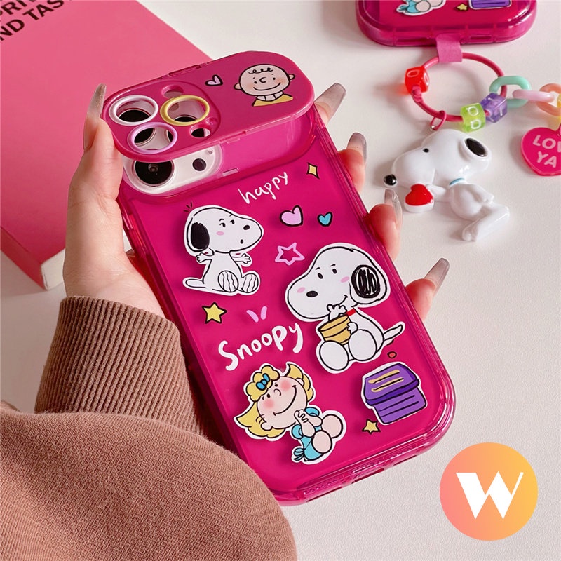 Flip Make Up Cermin Lembut Tpu Case Kompatibel Untuk IPhone 7Plus 8Plus 11 14 13 12 Pro Max X XR 7 8 Plus XS Max SE 2020 Kartun Lucu Snoopy Shockproof Phone Cover