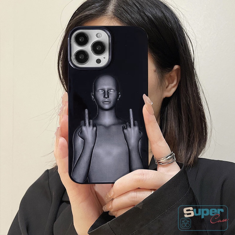 Niche Casing Ponsel Kotak-Kotak Hitam Keren Kompatibel Untuk IPhone 7Plus 14 11 13 12 Pro Max XR 7 8 Plus X XS Max SE 2020 Kreatif Lucu Cyberpunk Glossy Shockproof Halus Soft Cover