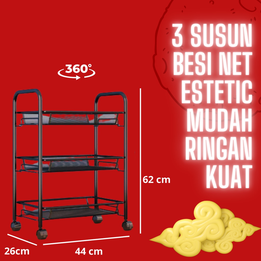 Rak Dorong Troli Roda Penyimpanan Classic Serbaguna 3 dan 4 Tingkat Untuk Toilet, Kamar Mandi, Dapur - Mufid