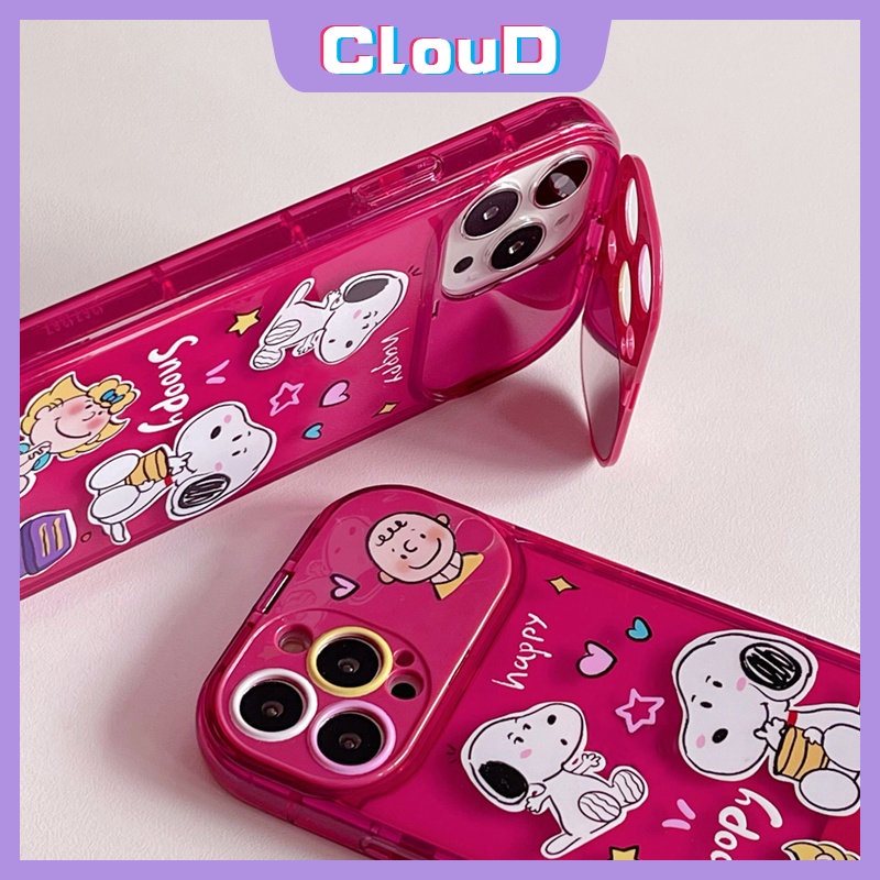 Casing Cermin Make Up Flip Kreatif Kompatibel Untuk IPhone 7Plus 11 14 13 12 Pro Max XR 7 8 Plus X XS Max SE 2020 Kartun Lucu Snoopy Shockproof Lembut TPU Phone Cover