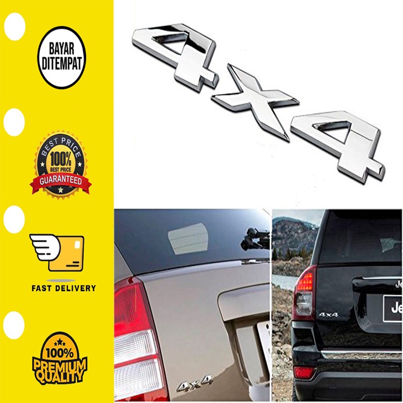 【14 X 2CM】 Stiker Emblem 4X4 Logo 3D Timbul Logam Variasi Mobil Jeep Off Road  4X4