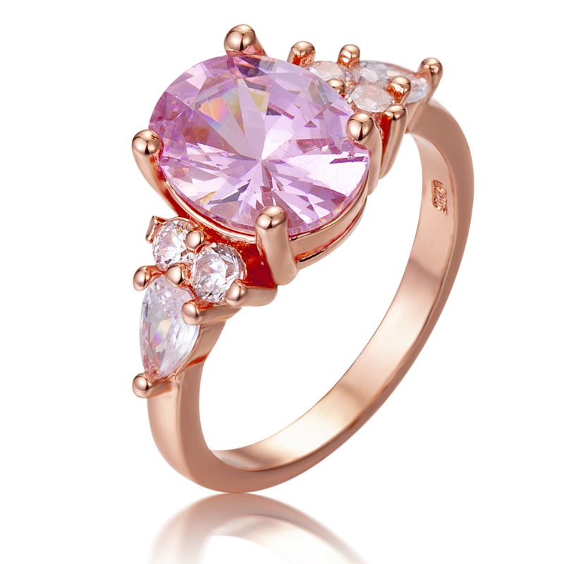 Elegan Pink Kristal Cubic Zircon Wanita Cincin Putri Pernikahan Punk Band Warna Rose Gold Perempuan Jari Cincin Pertunangan Pesta