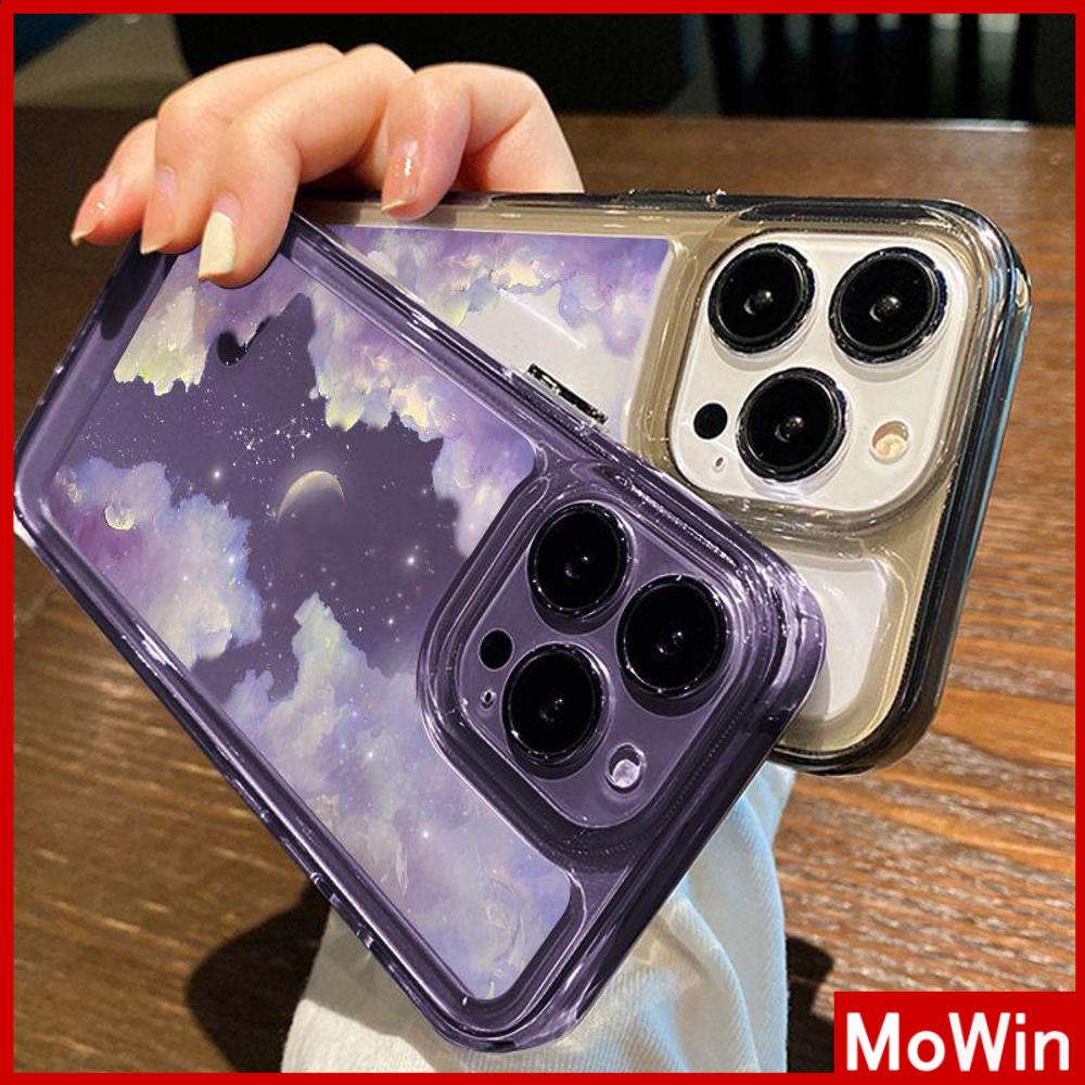 For iPhone 14 Pro Max iPhone Case Acrylic Hard Case HD Clear Case Plating Button Shockproof Purple Moon Clouds Black Compatible For iPhone 13 Pro max 12 Pro Max 11 xr 7plus 6splus