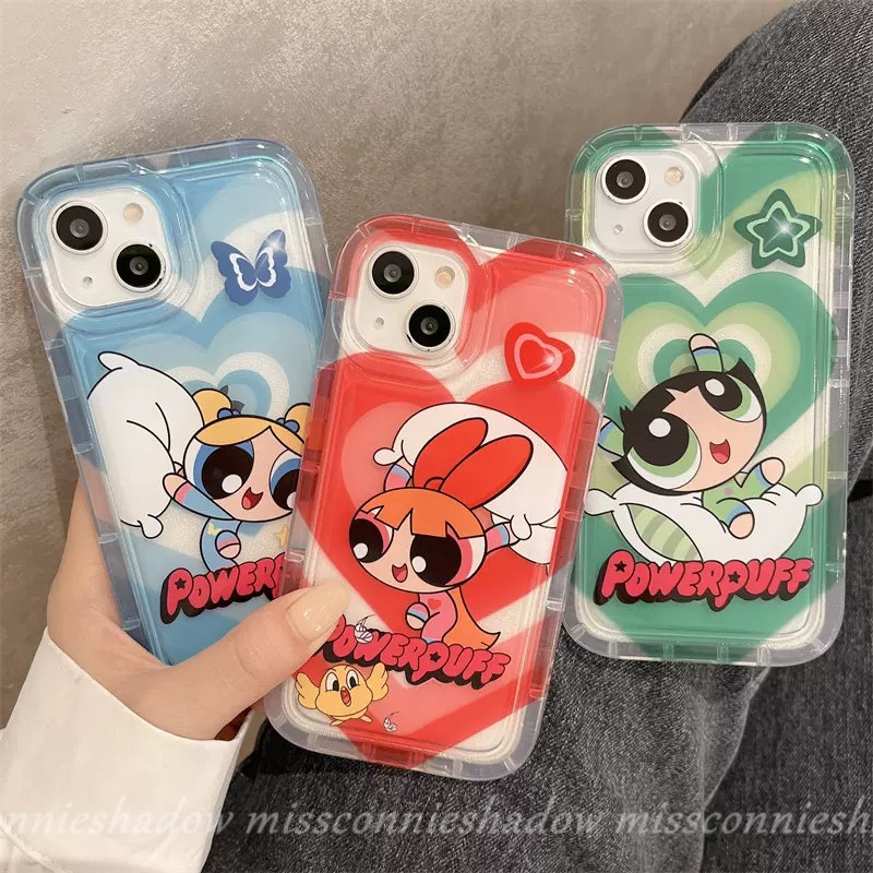 Kartun The Powerpuff Case Untuk Redmi 9C A1 9T 9C Nfc10 9A 10A Redmi Note11 10 10s 9 11s Note10 Note11 Note9 Note10s Love Hati Bening Airbag Shockproof Soft Tpu Cover