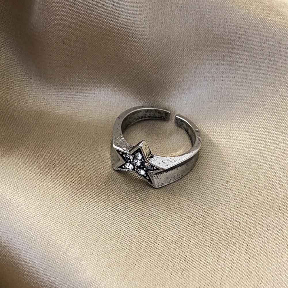 Mxbeauty Wanita Tidak Teratur Bintang Cincin Pasangan Rings Vintage Untuk Kekasih Adjustable Kristal Mengkilap Gaya Korea Ring