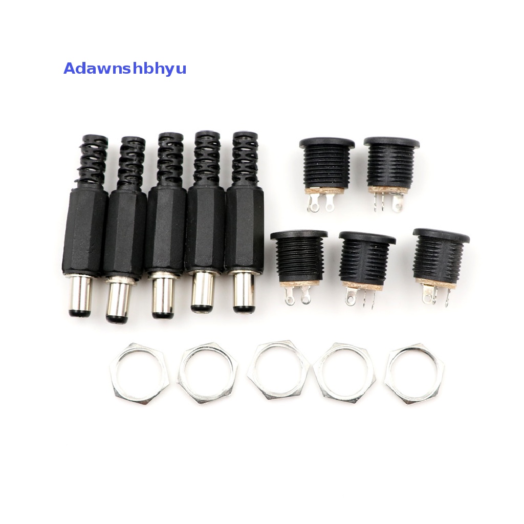 Adhyu 10pcs 5.5mm x 2.1mm Konektor Colokan Listrik DC Laki-Laki Sekrup Kunci Female Panel Socket ID