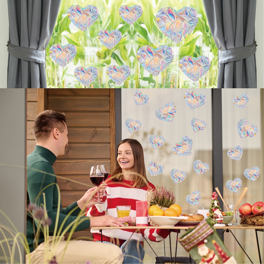 Rainbow Prism Electrostatic Glass Sticker Electrostatic PVC Removable Window Decals Jantung Bunga Kucing Burung Daun Pola Stiker Kindergarden Dekorasi Rumah Kantor