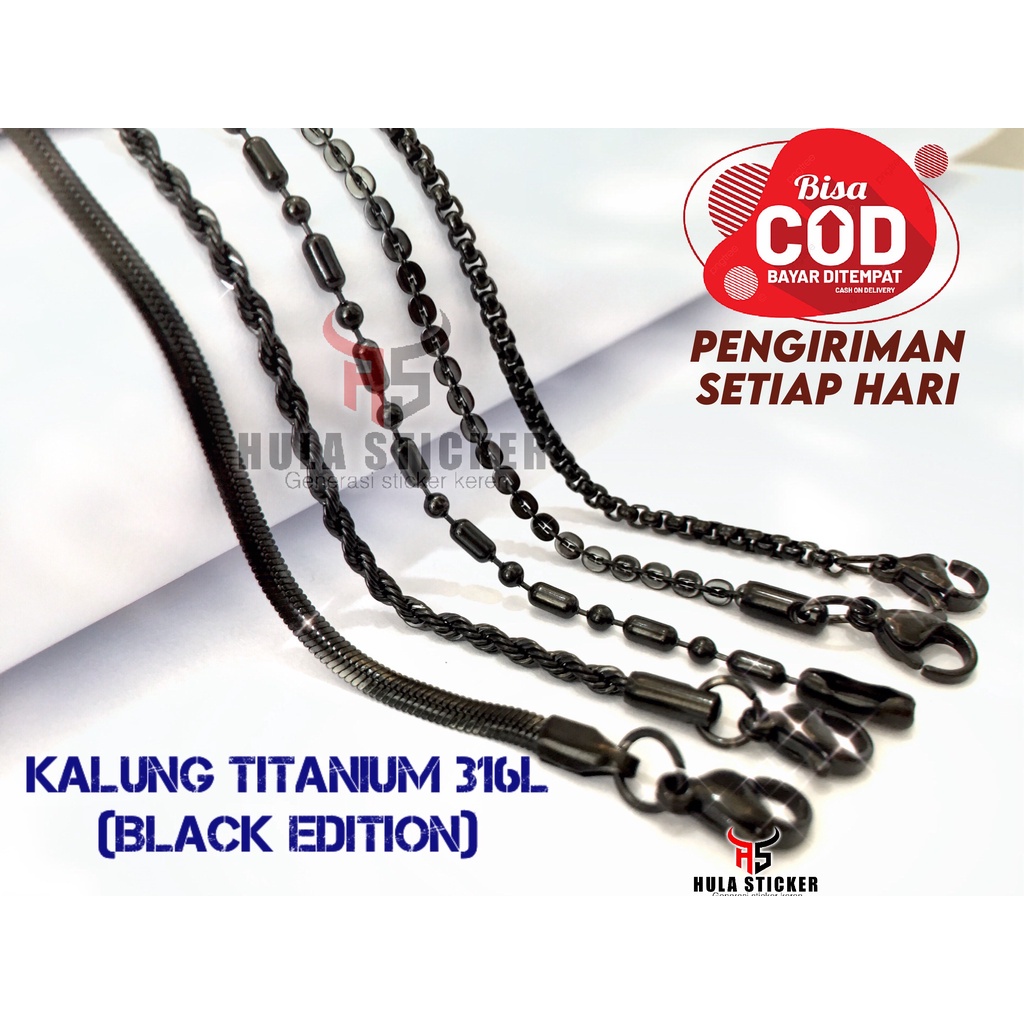 Rantai Kalung MCI Titanium 316L Premium Stainless Chain Anti Karat Pria Wanita [KALUNG HITAM 40cm - 