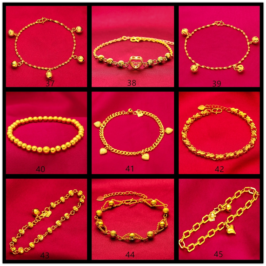 Goldkingdom Aksesoris Perhiasan Fashion Ready Stock Minimalis Lapis Emas 24k Gelang Wanita Cinta Manik-Manik Emas Bulat Merek Liontin Gelang Tipis