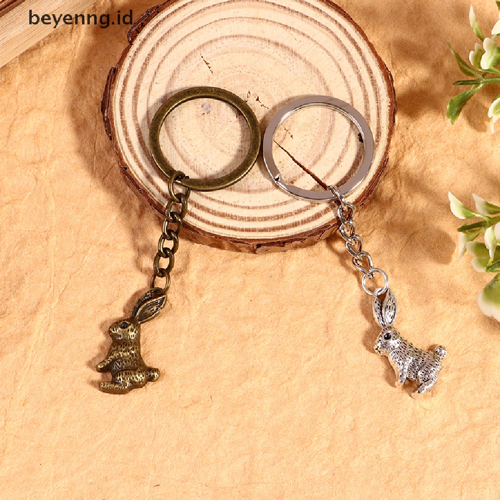 Beyen Gantungan Kunci Pria DIY Rantai Logam Holder Vintage 2warna Liontin Kelinci Keychain ID