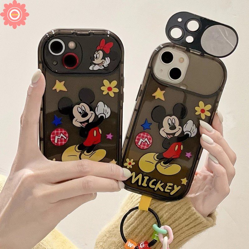 Compatible for IPhone 11 XR 14 13 12 11 Pro Max 7 8 Plus X XS MAX SE 2020 Cartoon Mickey Minnie Mouse Shockproof Creative Flip Make Up Mirror Cute Kuromi Soft TPU Case