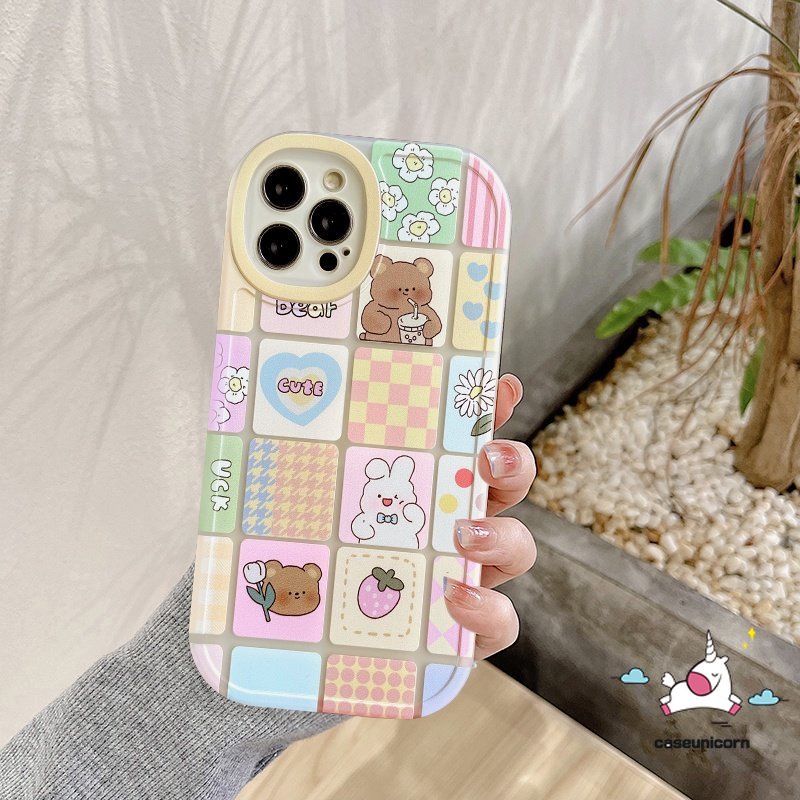 Ins Fashion Pola Papan Catur Pasangan Case Untuk Infinix Hot 10 9 11 Play Hot 10s 10T 11s Hot 10 Lite Smart 5 6 Note 8 Lucu Kartun Beruang Busur Tulip Cinta Hati Bunga Lembut TPU Cover