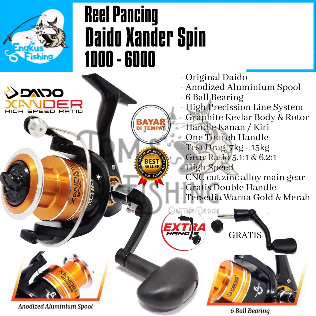 Reel Pancing Daido Xander Spin 1000 - 6000 (6Bearing) Bonus Handle Murah - Engkus Fishing