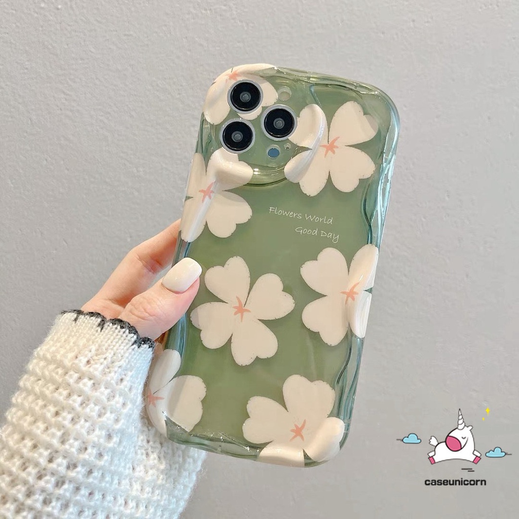 IPHONE Case Bunga Kompatibel Untuk Iphone11 14 13 12 Pro Max XR 6s 6 7 8 Plus 7plus X XS Max SE 2020 3D Wavy Curved Edge Fresh Flowers Tpu Lembut Shockproof Airbag Glossy Back Cover