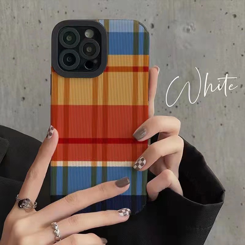 【Lamb Skin】Soft Case for IPhone 7 Plus 8 Plus X XS XR XS Max 11 13 12 14 PRO Max 14 Plus Fashion Women Phone Case Camera Protect Colorful Striped plaid