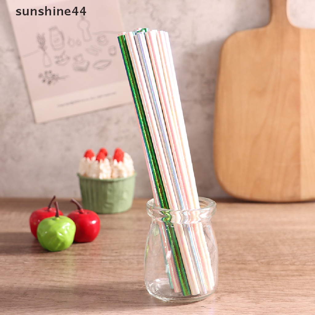 Sunshine 25Pcs Pearlescent Bronzing Paper Straw Gradasi Foil Sedotan Minum Decor ID