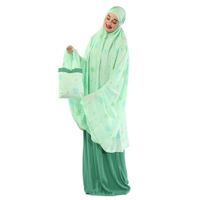 Mukena Tazbiya Naela Pink Yellow Mint Jumbo Dewasa Katun Rayon Adem Motif Cantik Treveling