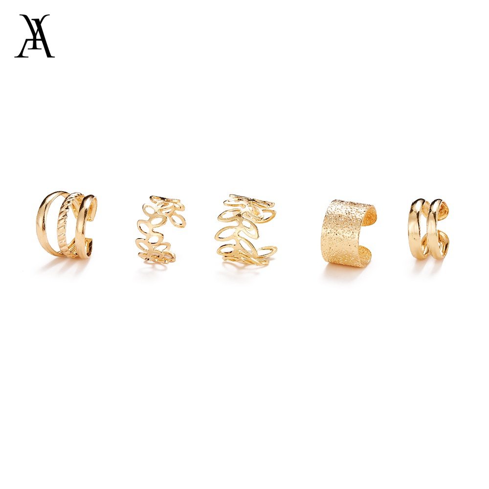 AY(CN) Korean Personalized Multilayer Ear Clip Earring Gold Hollow Leaves Earrings Set  Women Jewelry Accessories Gift