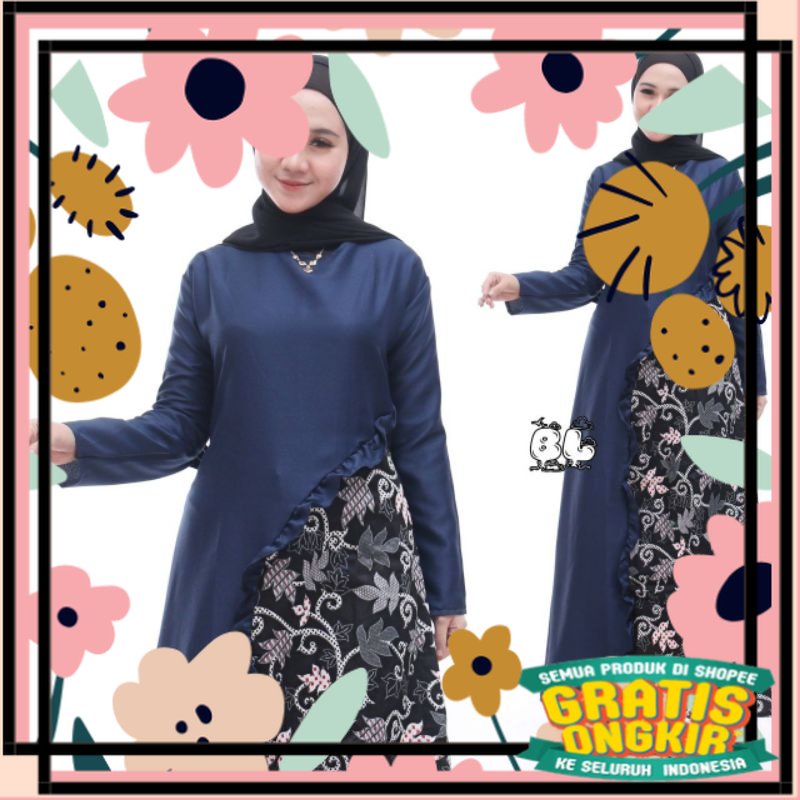Gamis Batik Kombinasi Terbaru 2022 / musimah lebaran