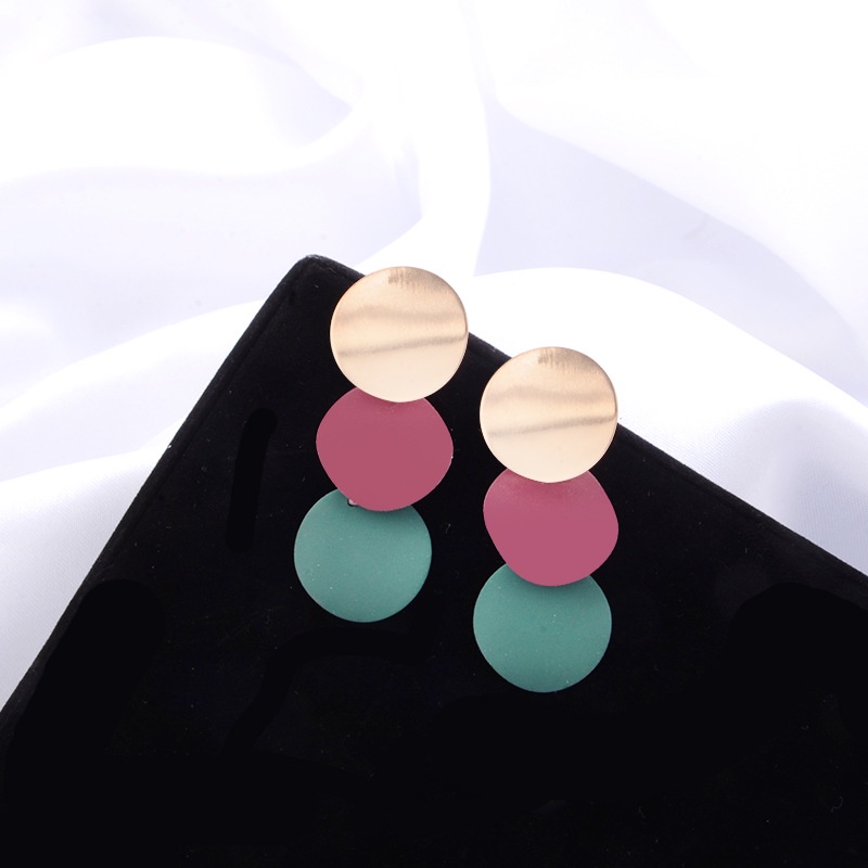 Temperamen Anting Bulat Dicat Warna Sederhana Dan Modis