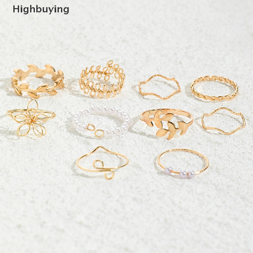 Hbid Bohemian Gelombang Bunga Cincin Set Untuk Wanita Vintage Geometris Mutiara Kupu-Kupu Rantai Logam Knuckle Rings Glory