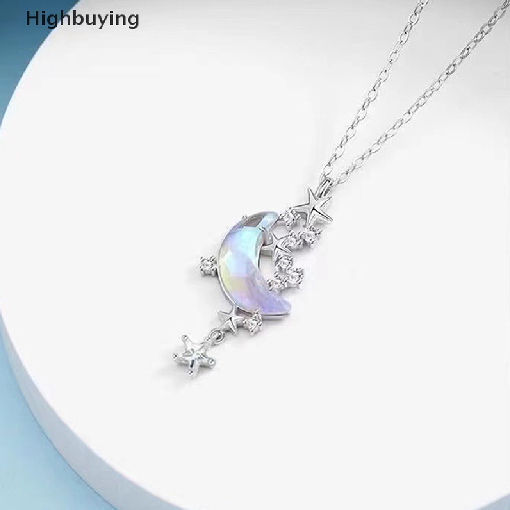 Hbid Bintang Bulan Moonstone Titanium Steel Rantai Kalung Wanita Romantis Batu Mengkilap Liontin Kalung Pesta Pernikahan Fashion Perhiasan Glory