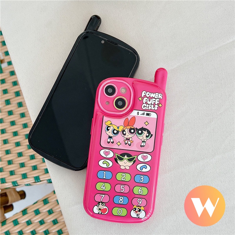 IPHONE Kartun Powerpuff Gadis Case Kompatibel Untuk Iphone11 14 12 13 Pro Max7 8 Plus XR X XS Max SE 2020 Kepribadian Retro Kreatif Bentuk Ponsel Seluler Barbie Lucu Lembut Tpu Cover