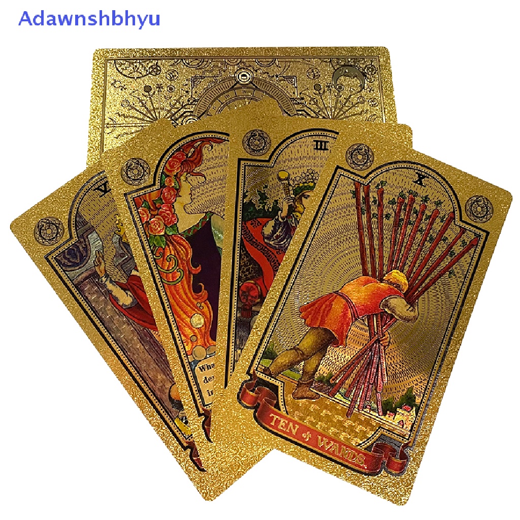 Adhyu Kertas Manual Foil Emas Merk Tarot Bronzing PVC Waterproof Tahan Aus Papan Kartu Permainan Kartu Ramalan Oracle Card Bahasa ID