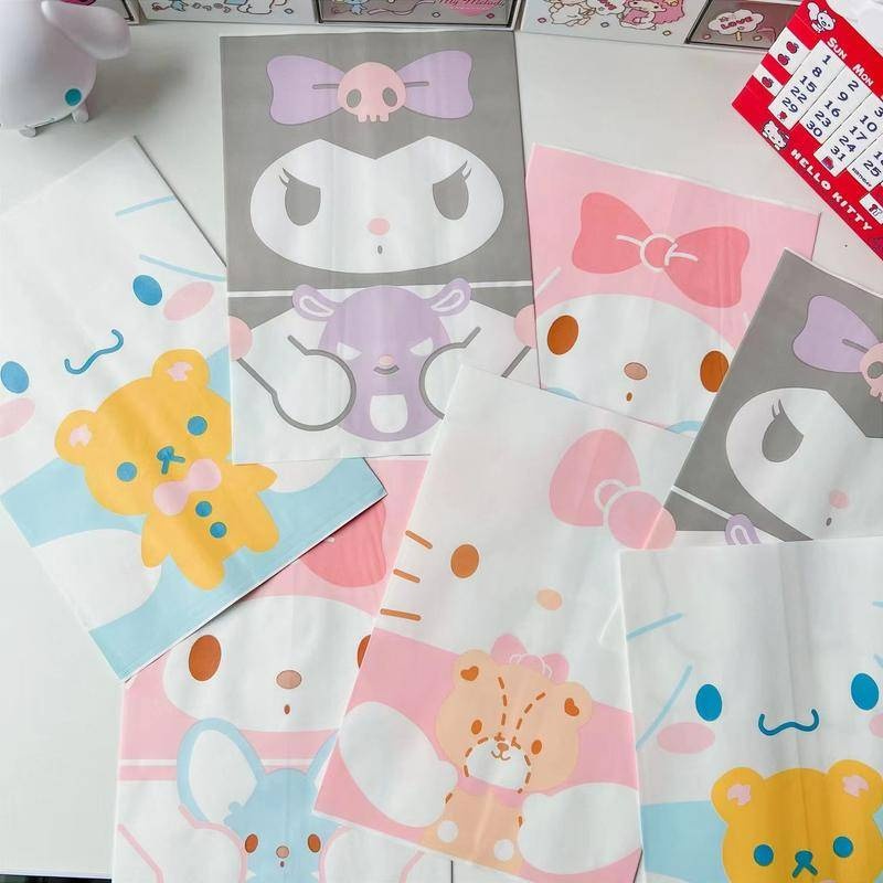 5pcs Kawaii Sanrio Masa Kini Paket Tas Kartun Hello Kitty Kuromi Melody Cinnamonroll Paper Bag Motif Lucu Baking Snack Bag Permen Biskuit Kantong Penyimpanan